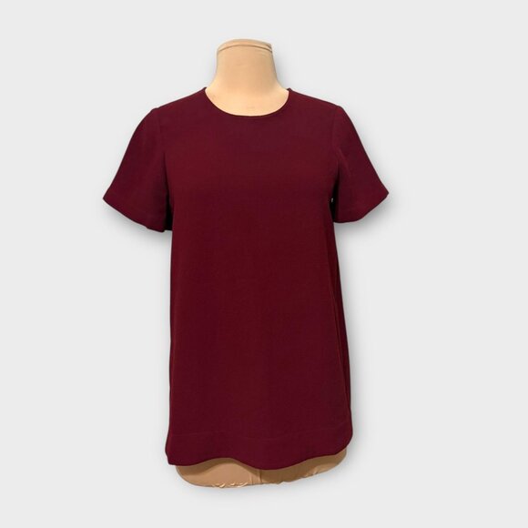 Madewell Boxy Crepe Textured Short Sleeve Blouse XS Burgundy Pleat Fall Classic - Picture 2 of 7
